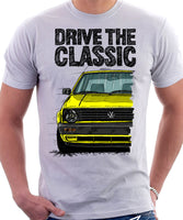 Drive The Classic VW Golf Mk2 Late Model. T-shirt in White Colour