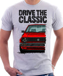 Drive The Classic VW Golf Mk2 Late Model. T-shirt in White Colour