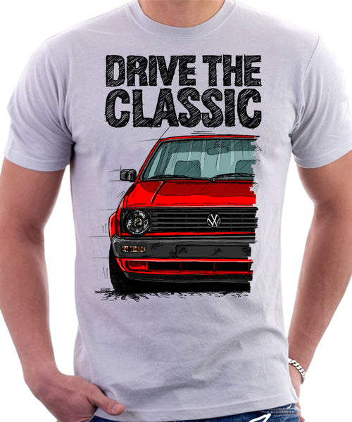 Drive The Classic VW Golf Mk2 Late Model. T-shirt in White Colour