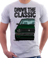 Drive The Classic VW Golf Mk2 Late Model. T-shirt in White Colour