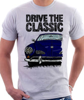 Drive The Classic VW Karmann Ghia Early Model. T-shirt in White Colour