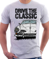 Drive The Classic VW Karmann Ghia Early Model. T-shirt in White Colour