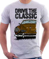 Drive The Classic VW Karmann Ghia Early Model. T-shirt in White Colour