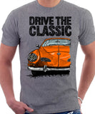 Drive The Classic VW Karmann Ghia Late Model. T-shirt in Heather Grey Colour