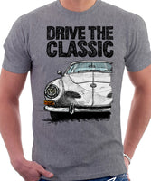 Drive The Classic VW Karmann Ghia Late Model. T-shirt in Heather Grey Colour