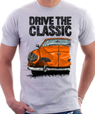 Drive The Classic VW Karmann Ghia Late Model. T-shirt in White Colour