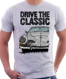 Drive The Classic VW Karmann Ghia Late Model. T-shirt in White Colour