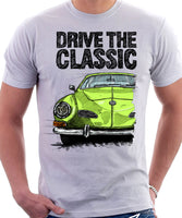 Drive The Classic VW Karmann Ghia Late Model. T-shirt in White Colour
