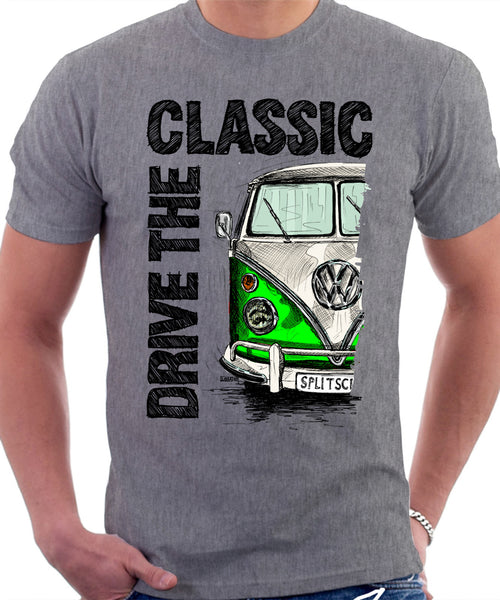 Drive The Classic VW T1 Splitscreen . T-shirt in Heather Grey Colour